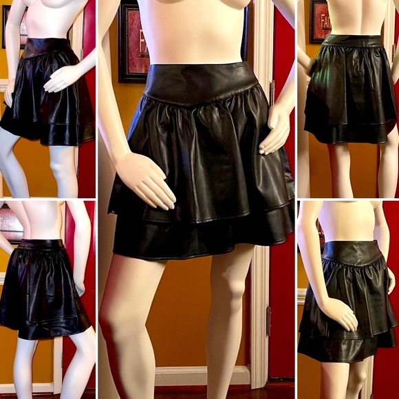 Express Dresses & Skirts - Express High Waisted Faux Leather Ruffle Mini Skirt
